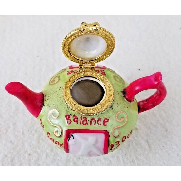 Libra tea pot Trinket‎ jewelry Box "sept 23 - oct 23" balance pink green gold - Picture 8 of 11